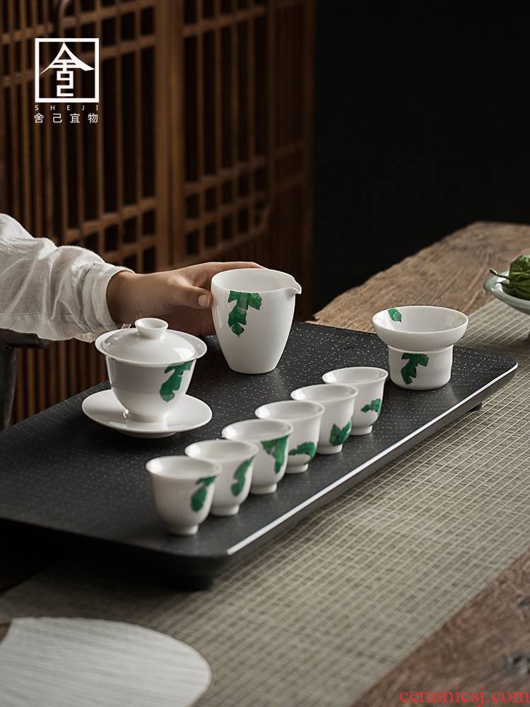 Household contracted sharply stone tea tray office kung fu tea set tea tea tureen of a complete set of ceramic teapot