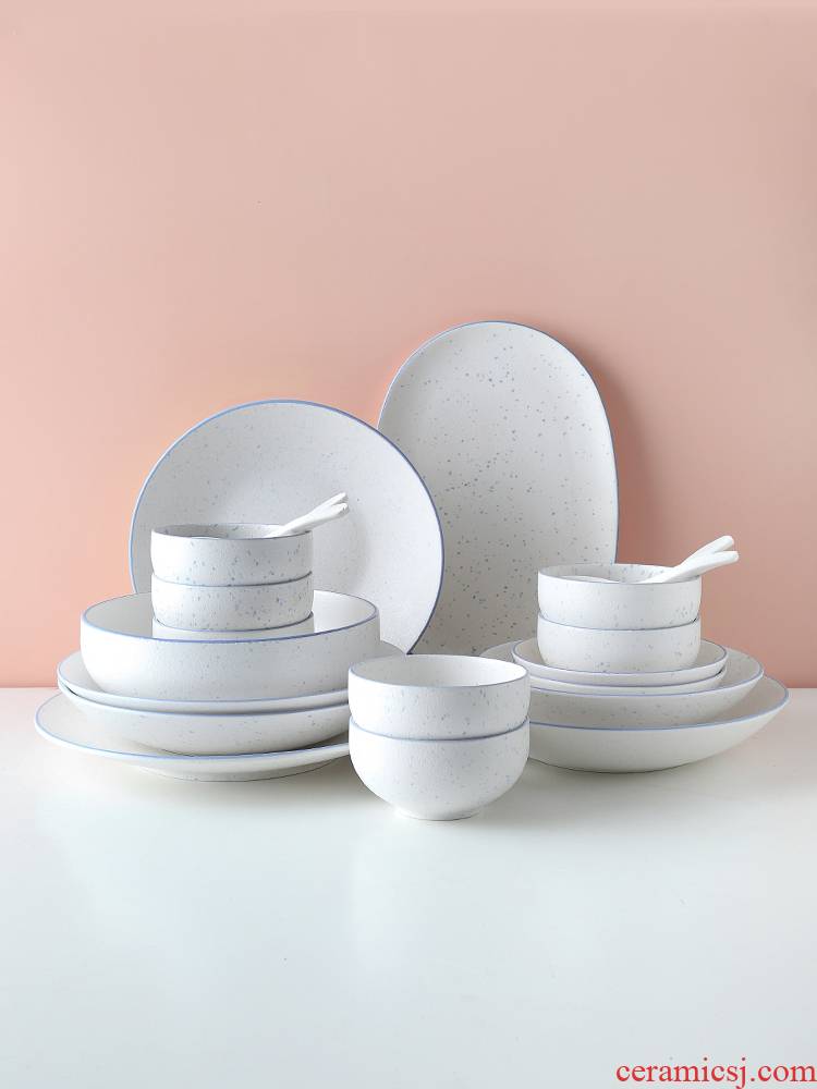 INS Nordic ceramic eat bowl of creative move household bowl dish dish outfit combination (one set of tableware