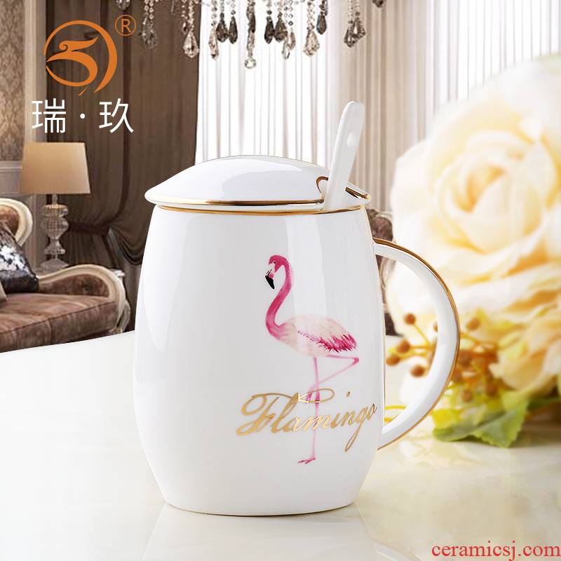 Fuels the ipads China cups with cover with a spoon, flamingos ceramic cup keller cup milk cup breakfast coffee cup