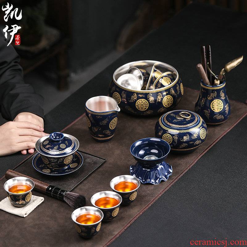 Ji LanShuangXi rimmon coppering. As silver kung fu tea set jingdezhen ceramic tea set tureen tea home the teapot