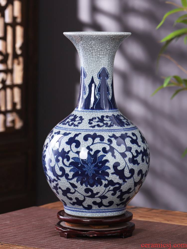 Jingdezhen blue and white porcelain vase antique ceramics furnishing articles of Chinese style living room rich ancient frame decoration decoration