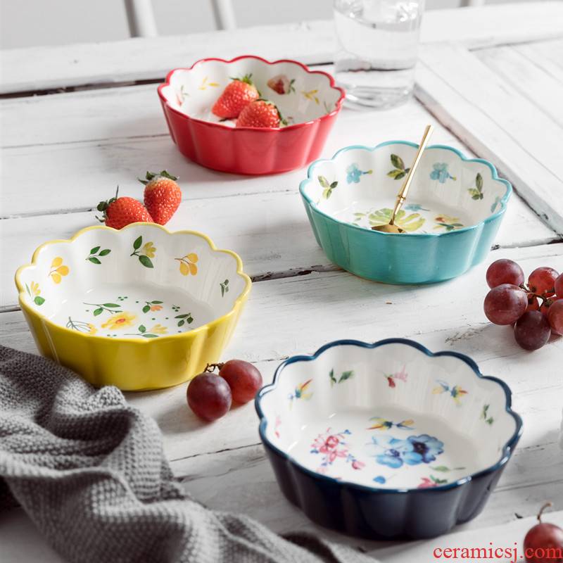 Fruit salad bowl Nordic creative web celebrity ins wind cherry tableware ceramic bowl dessert bowl of individual household baking bowl