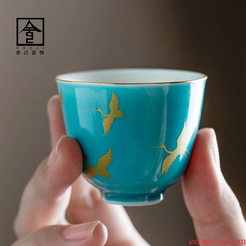 Turquoise glazed manual sample tea cup of jingdezhen ceramic master kung fu tea hot stamping cups of kongfu tea cup
