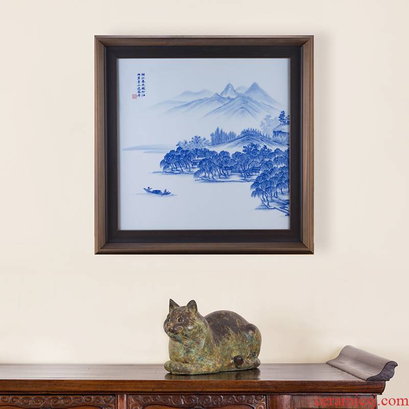 Limited view restoring museum hand - made jingdezhen blue and white porcelain plate painting the sitting room of the new Chinese style porch archaize landscape wall hanging
