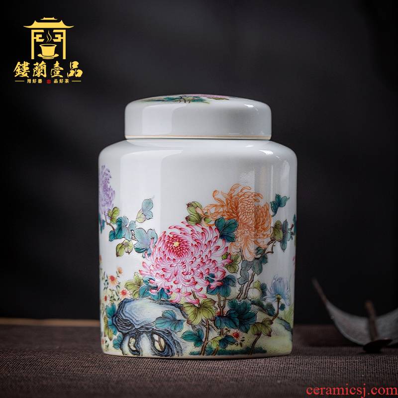 Jingdezhen all hand pastel by tea canister boutique high - end household seal warehouse storage tanks ceramic tea pot