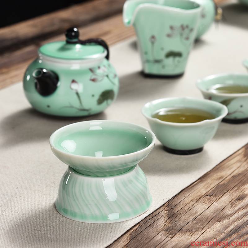 Longquan celadon mud seal household kung fu tea set filter) ceramic heat resistant filter bracket zero matching