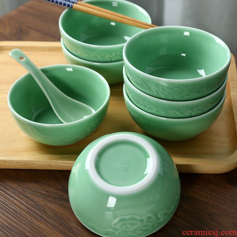 Longquan celadon eat bowl creative household ceramics xiangyun bowl of rice porringer Chinese style gifts to use tea bowl