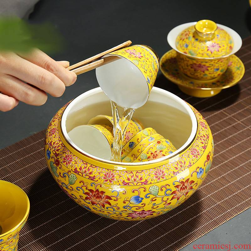 Kung fu tea tea wash to grilled ceramic checking flowers cup bowl dish washing water jar for wash cup tea accessories