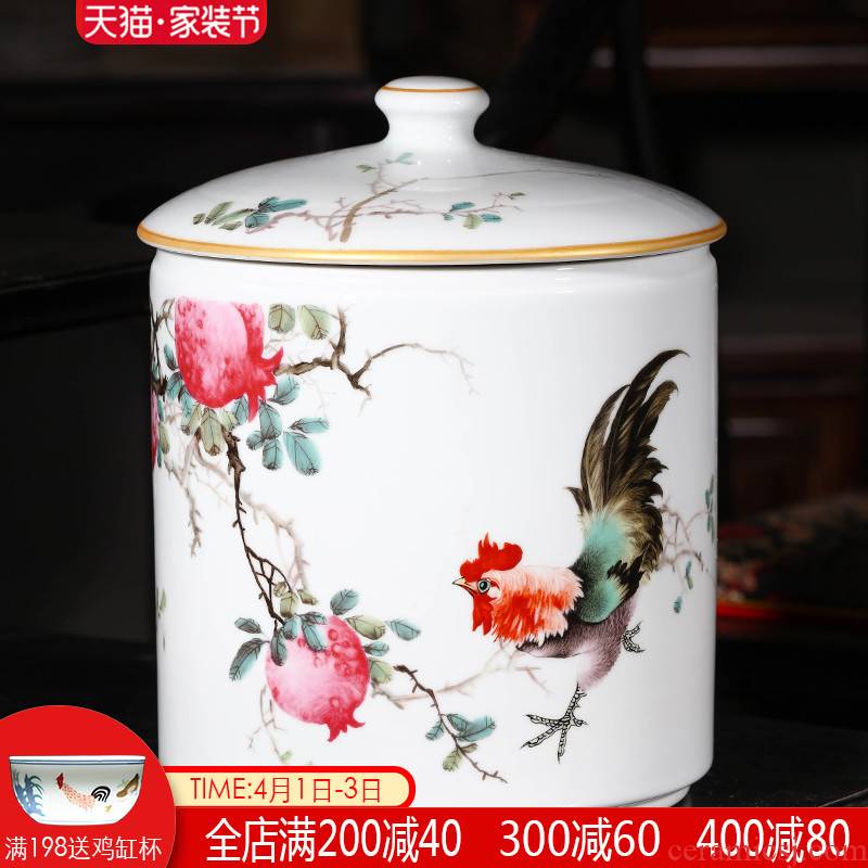 Jingdezhen ceramic tea pot large sealing as cans of puer tea cylinder storage jar sealing of bread receives, the seventh, peulthai the household