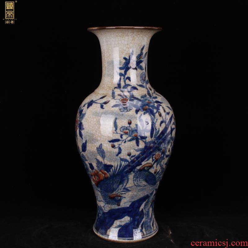 Jingdezhen imitation the qing qianlong year open piece of hand - made colors golden pheasant tail bottles of antique reproduction antique collection furnishing articles