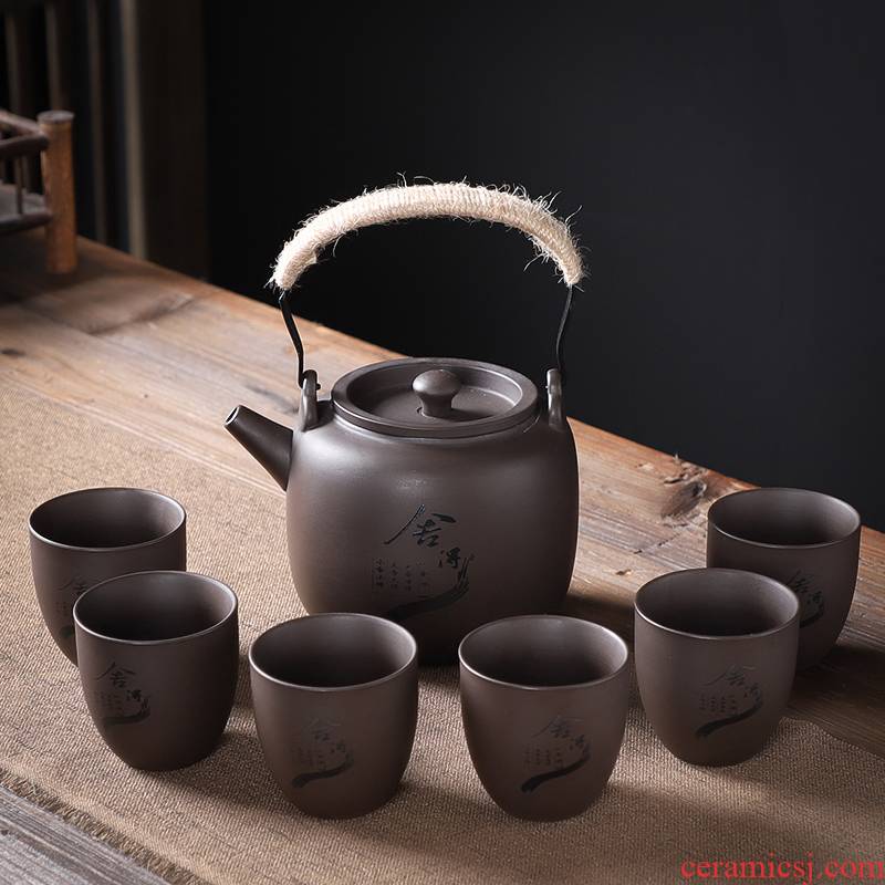 Hao auspicious purple sand tea set suits for large capacity pot of ceramic teapot teacup large girder kung fu tea set single pot cup