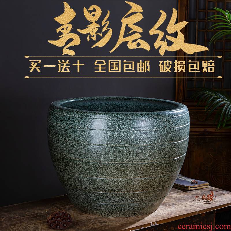 Jingdezhen ceramic aquarium oversized home furnishing articles lotus lotus cylinder tortoise raise goldfish bowl ornaments