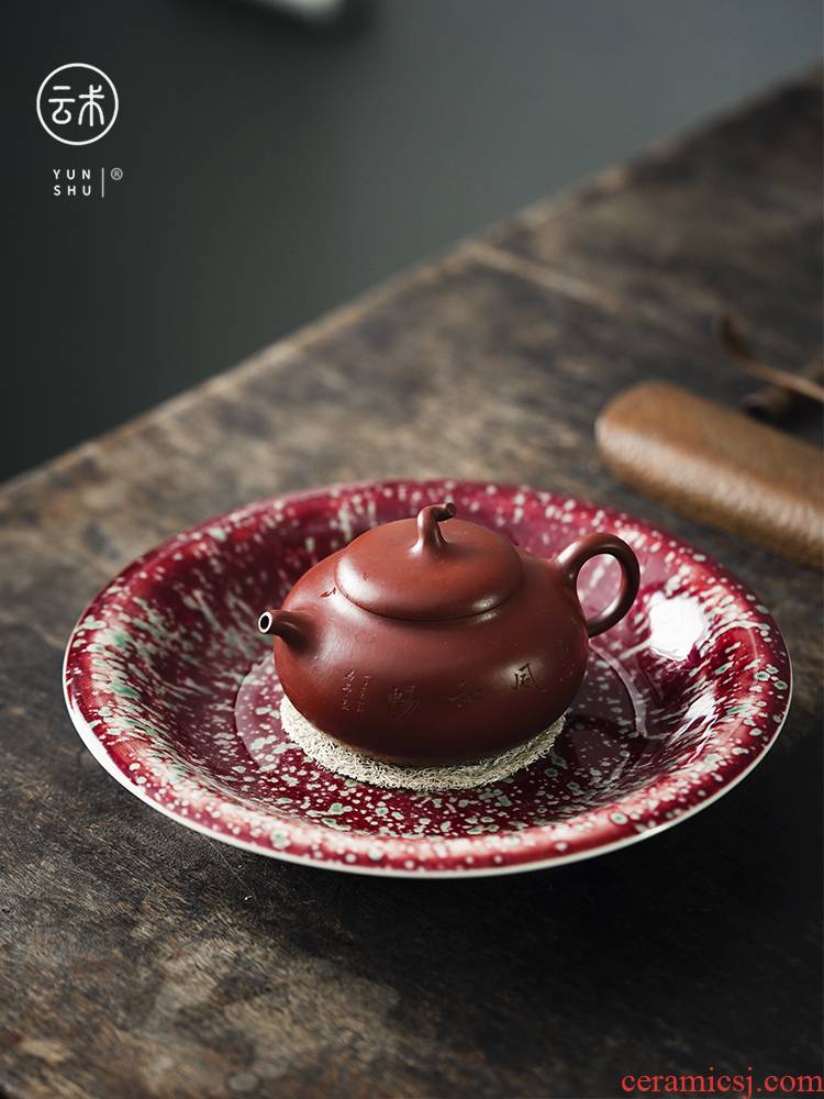 Cowpea red cloud art of jingdezhen high temperature ceramic pot bearing beauty drunken glaze pot pad dry tea accessories make a pot of