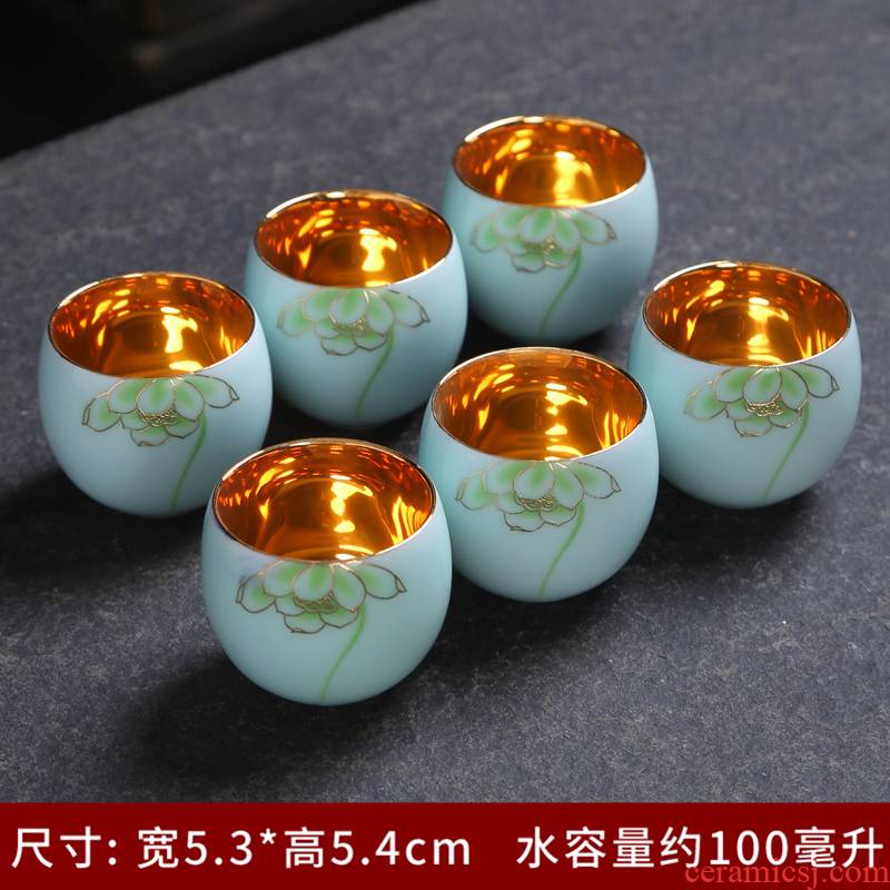 999 Sterling silver tea set gold silver cup silver cup bladder ceramic coppering. As silver sample tea cup celadon kung fu master CPU