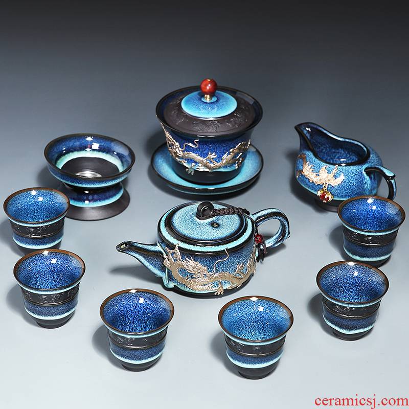 Variable tea set home tasted silver gilding red glaze ceramic teapot teacup masterpieces of a complete set of kung fu tea tea set