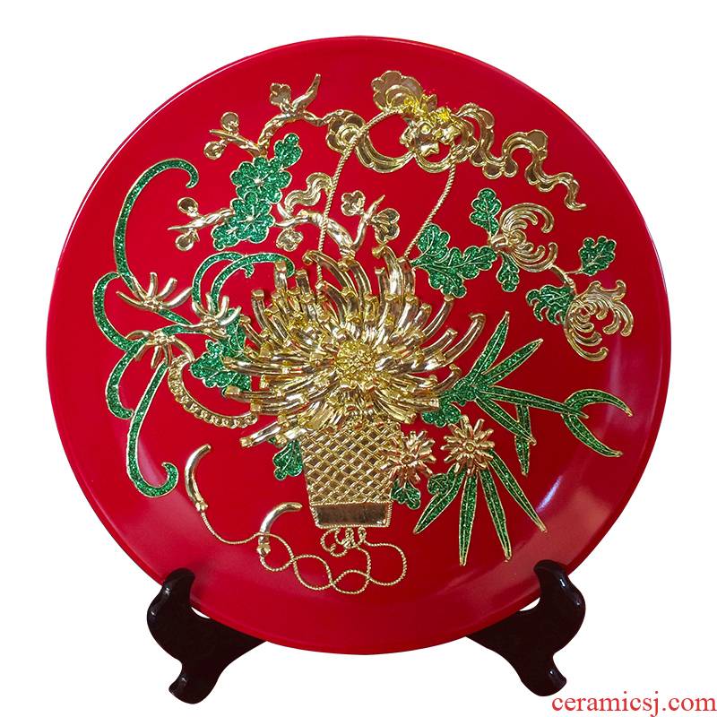 Really sheng Chinese red paint line carve ceramics sat dish hang dish I sitting room of Chinese style household decorative plate