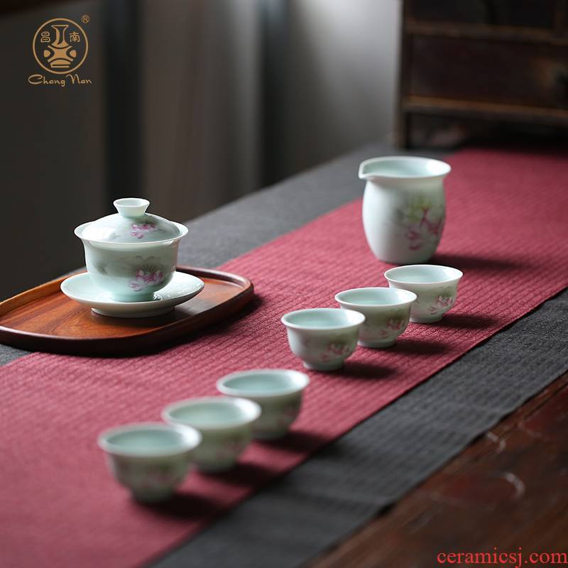 Chang, south jade porcelain kung fu tea set of jingdezhen ceramic eight the tureen home office tea set