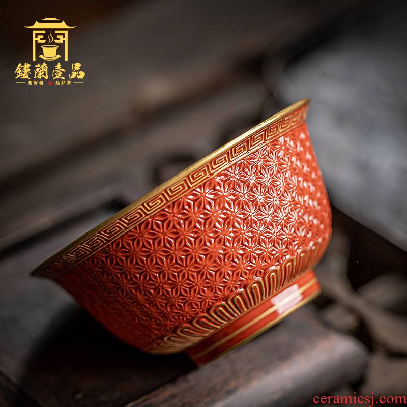 Jingdezhen ceramic all hand red glaze see hand - cut master of kung fu tea cup home a single large bowl