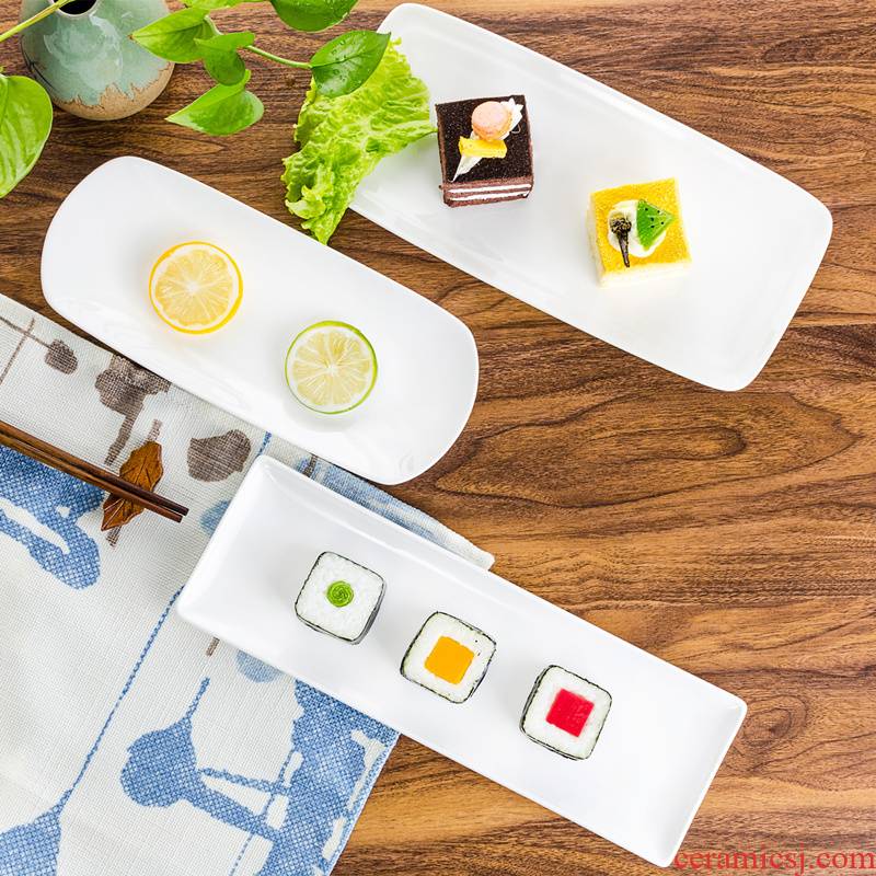 Japanese white ceramic plate creative lovely breakfast dishes sushi steak dinner plate tray rectangle household