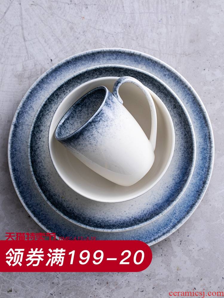 Eat them neve grey - blue dish dish dish household net HongCan dish creative dishes cup wind tableware ceramics northern Europe