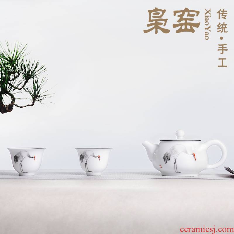 Jingdezhen ceramic kung fu tea sets a pot of two cups of tea set tea service of a complete set of hand - made cranes teapot teacup