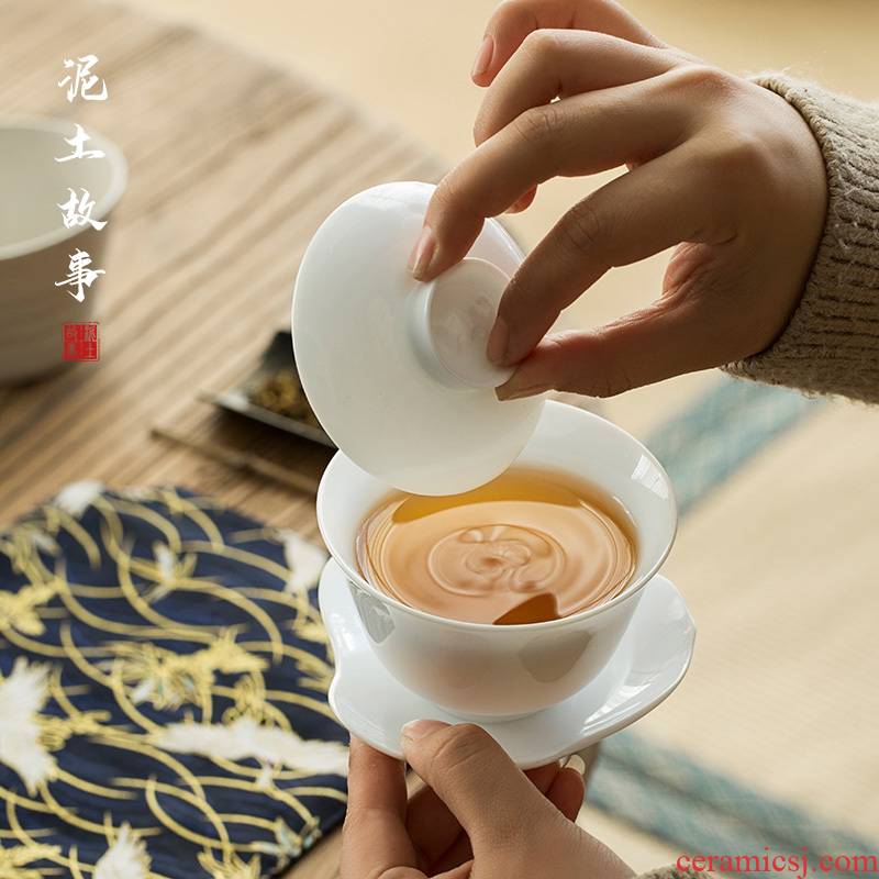 Pure manual only three tureen thin foetus large bowl cups jingdezhen sweet white porcelain tea bowl set tea service