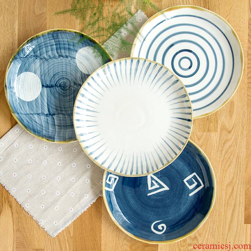 The Nordic ins hand color household wind Japanese blue and white ceramic plate of western - style food dish dish dish plate