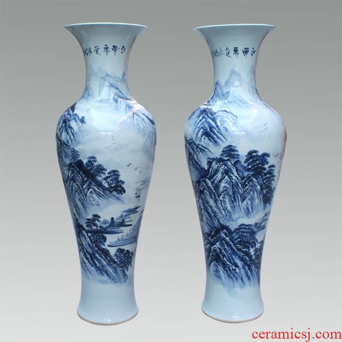 219 JingQin jingdezhen ceramic hand - made scenery figure blue large vases, goddess of mercy bottle home decorations