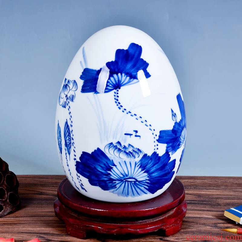 Jingdezhen ceramics hand - made scenery of blue and white porcelain egg furnishing articles crafts home rich ancient frame sitting room adornment