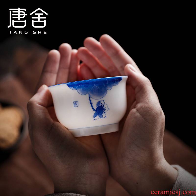 Tang s hand - made LAN make up the master cup sample tea cup white porcelain teacup ceramic thin foetus household kung fu tea set a single single CPU