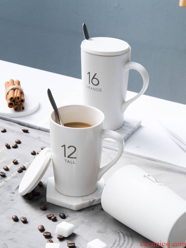 Cup of creative move trend ceramic Cup with cover teaspoons of Nordic ins large - capacity water Cup keller of coffee Cup