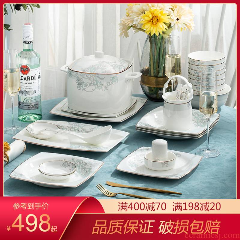 Dishes suit household jingdezhen ceramic tableware suit European paint Dishes chopsticks spoon combination suit
