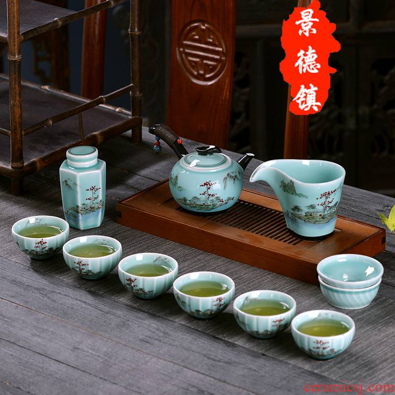 Jingdezhen ceramic kung fu tea set all hand - made tea sets tea taking of a complete set of home office gift teapot teacup