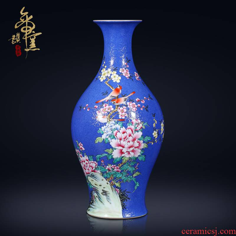 Jingdezhen ceramics antique hand - made pastel blue scramble for olive bottles of Chinese style living room TV ark, flower arranging furnishing articles