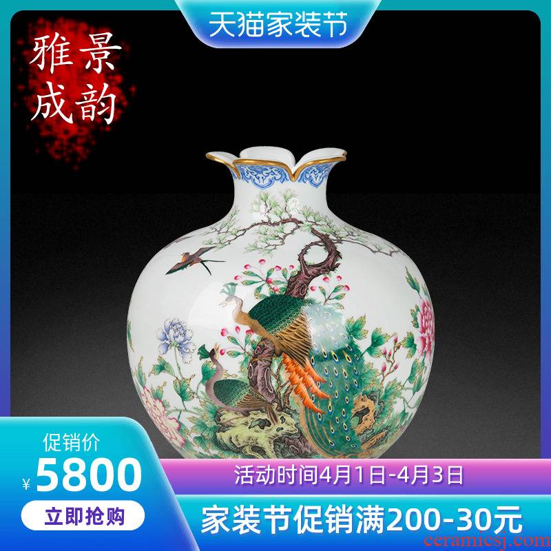 Jingdezhen porcelain enamel color peacock pomegranate bottle of flower vase decoration place to live in the sitting room of China