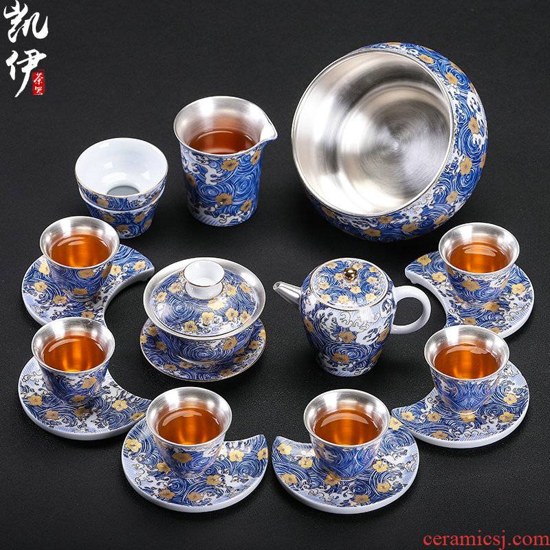Silver colored enamel Venus coppering. As kung fu tea set of a complete set of jingdezhen ceramic tureen tea teapot Silver cup