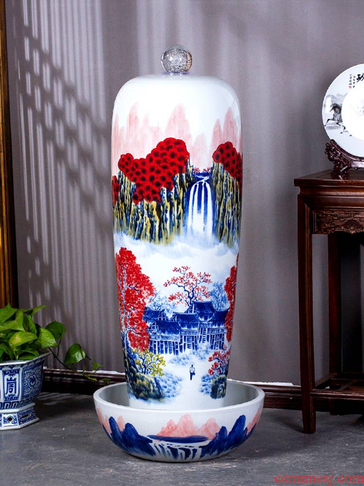 Jingdezhen ceramics hand - made pastel landscape humidifier water fountain furnishing articles large opening housewarming gift