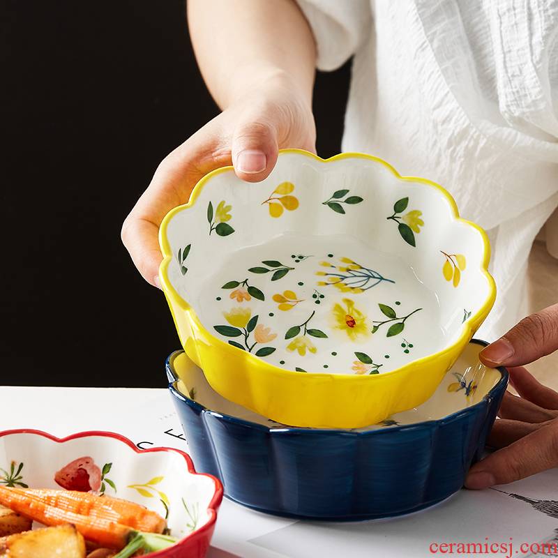 Web celebrity roasted bowl of fruit salad bowl dessert single hand - made ceramic household Nordic breakfast snack bowl bowl for the job