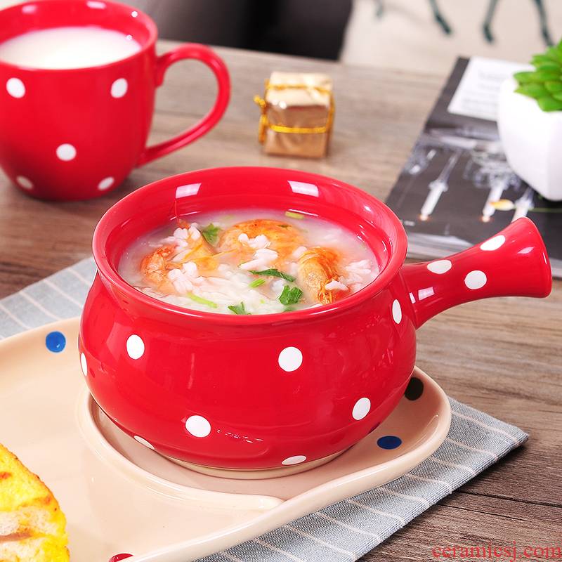 Nordic wave point ceramic handle to use of the individual student home fruit salad bowl of soup rice rainbow such as bowl, lovely creative move