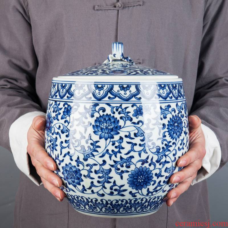 Jingdezhen ceramic seal caddy fixings storage tank large household puer tea cake tin deposit receives storage place