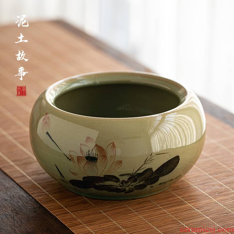 The up large ceramic water to wash dishes hand - made of hand - made lotus tea cup writing brush washer from kung fu tea tea accessories