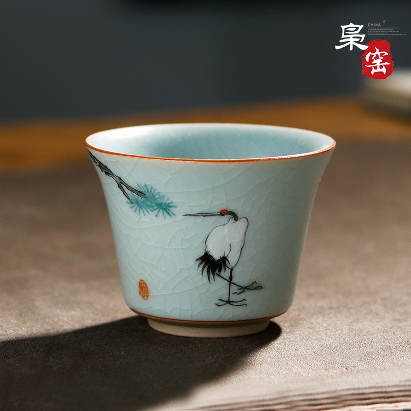 Jingdezhen your up with azure glaze on kung fu teacups hand - made cranes individual cup sample tea cup single cup by hand