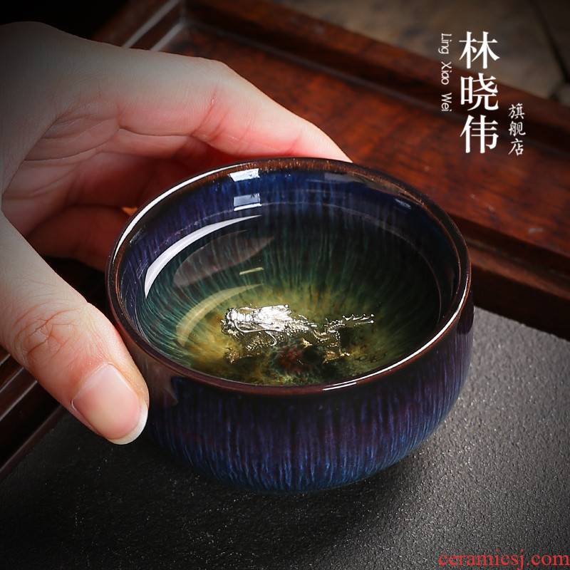 Silver up ceramic cups kung fu tea set Chinese zodiac Silver sample tea cup to build master cup single cup bowl