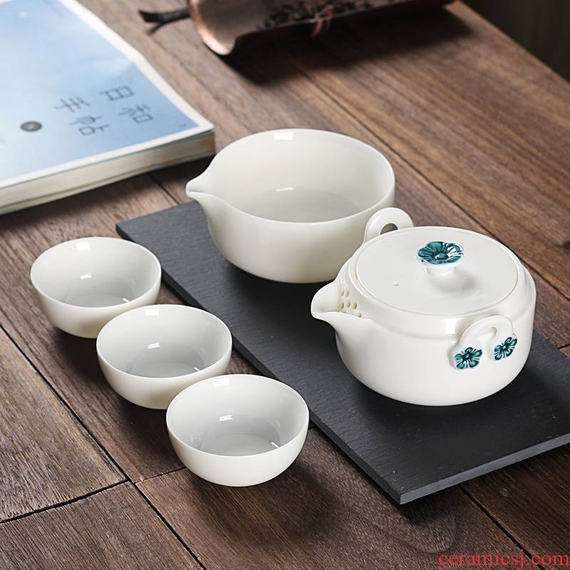 True sheng white porcelain crack a pot of three office travel packages kung fu tea set ceramic teapot tea cups