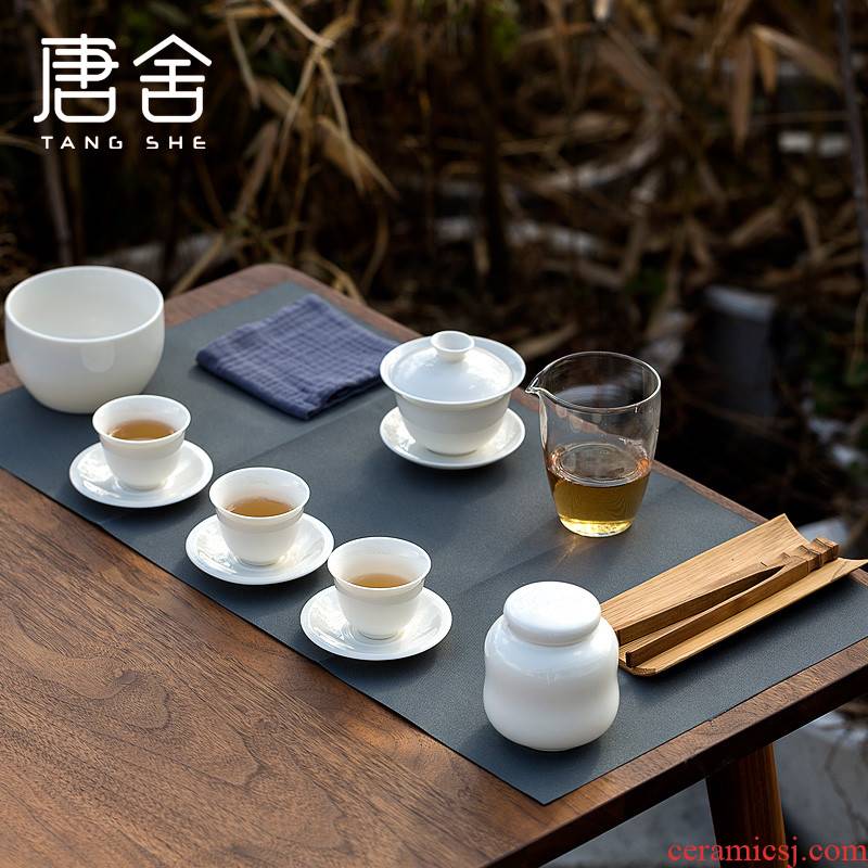 Tang s set of travel group of dehua white porcelain ceramic tea set, tea art would suit portable bag kung fu tea set home