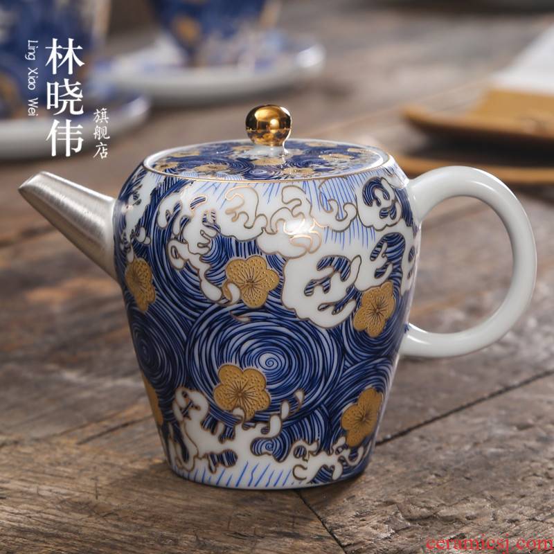 Jingdezhen pick flowers, ceramic teapot kung fu tea set manually coppering. As silver single pot of Japanese tea exchanger with the ceramics filter