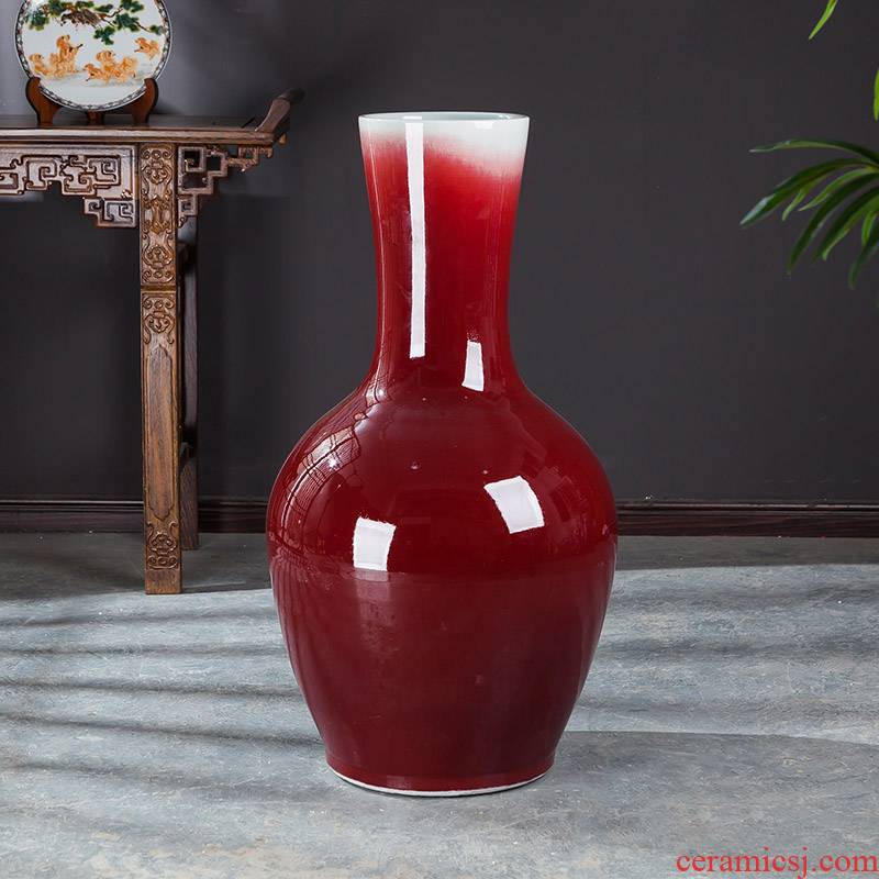 Jingdezhen ceramics ruby red tail landing big vase sitting room place large tree home decoration