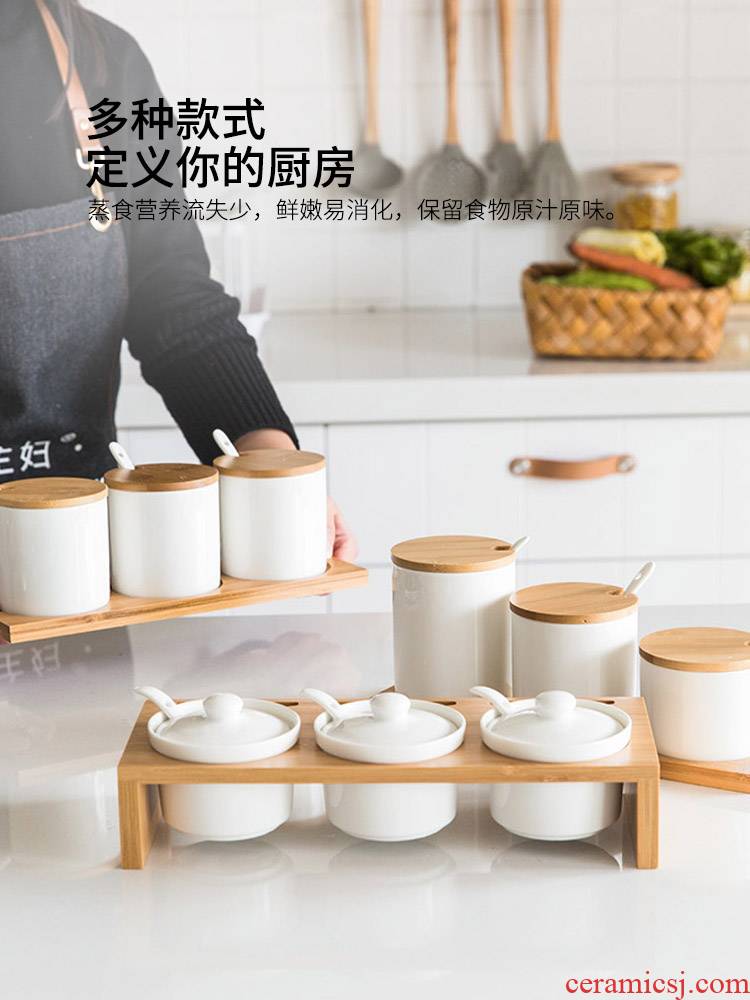 Modern ceramic housewife seasonings can suit with cover the sugar pot seasoning salt box Japanese creative kitchen supplies