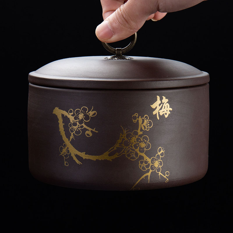 Jane quality ceramic violet arenaceous caddy fixings seal pot moisture storage tank small household kung fu pu 'er tea box by hand