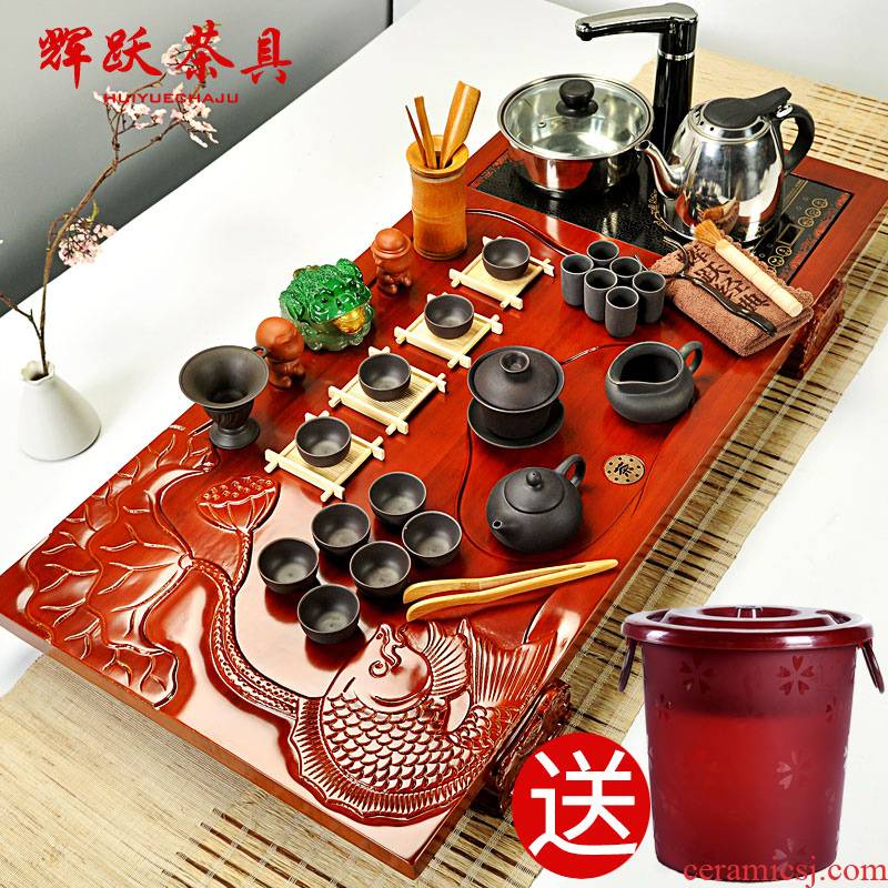 Hui, make tea sets kung fu tea set induction cooker solid wood tea tray tea violet arenaceous your up of a complete set of four